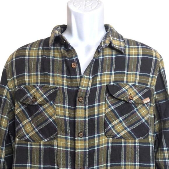 44MM Legendary Goods Flannel Shirt Sz M Plaid Button Down Long Sleeve Green Blue - Picture 3 of 7